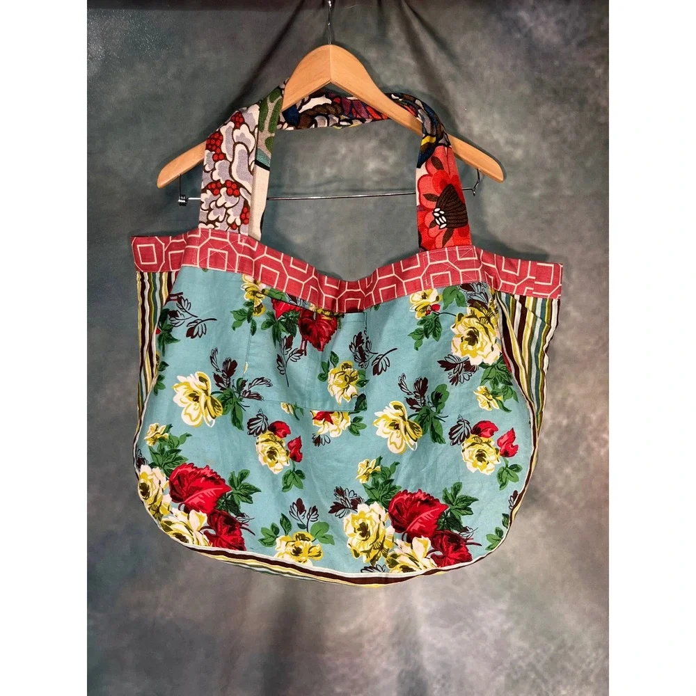 Artisan Reversible Patchwork Tote Bag Boho Cottagecore Floral Market Beach Purse